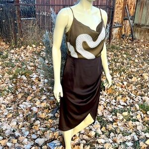 Olive Green and Brown Midi Slip Dress with Snake Print